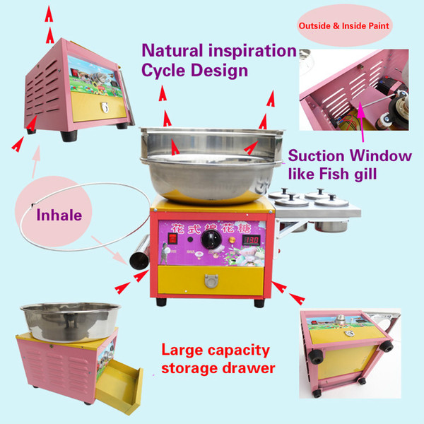 New 2017 stainless steel cotton candy machine commercial gas electric cotton candy maker fancy wiredrawing cotton candy equipment