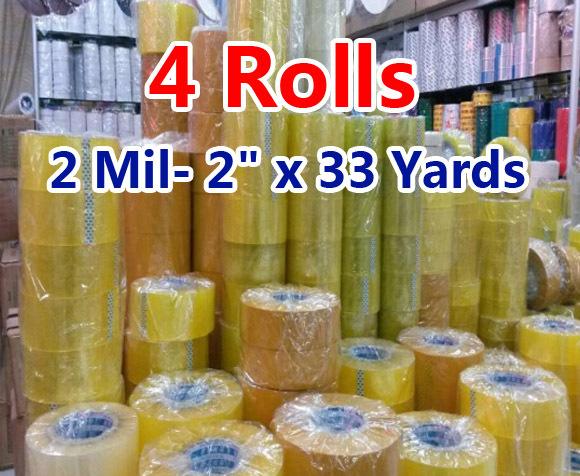 4 rolls Carton Sealing Clear Packing/Shipping/Box Tape- 2 Mil- 2inch x 33 Yards Office Film Adhesive Tape Gift Ribbon Strapping