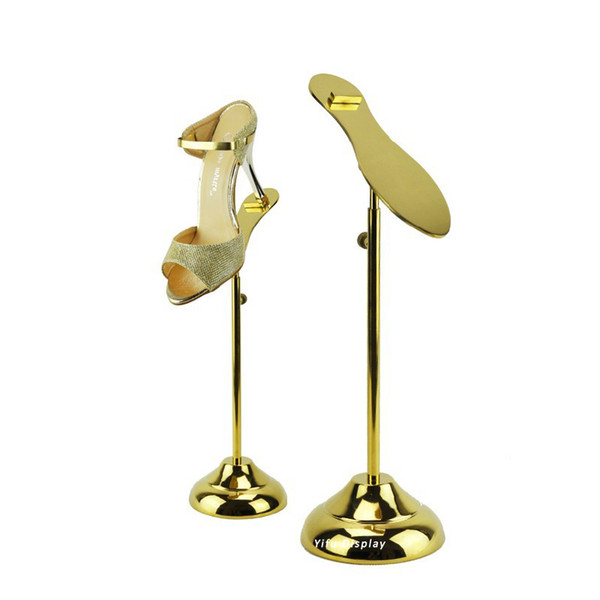 Free Shipping Fashion Titanium Gold Shoe Display Stand, Metal Shoe Riser Stand