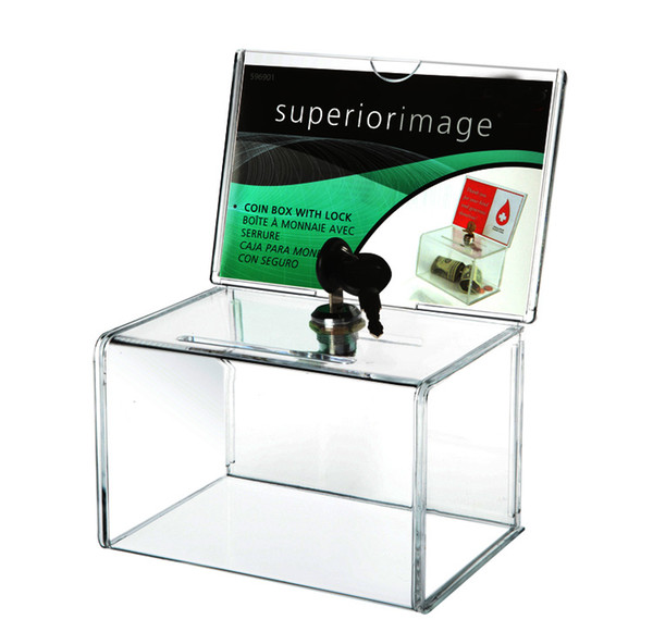 (Pack/2units) Locked Clear Acrylic Charity Donation Boxes With Removable Sign holder For Church,Non-profitable,Charity Groups YDB006