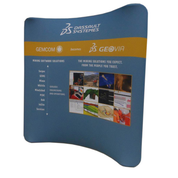 8ft Horizontal Curved Tension Fabric Exhibition Display with Thick Aluminum Tube Tension Fabric Printed Graphic Portable Carry Bag