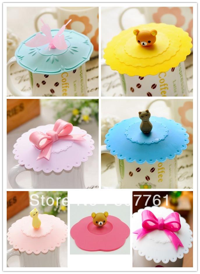 10 piece/lot Sweet cartoon style Silicone Anti - Skid Water leak Cup Cover coffee Mug cap Cup Lid