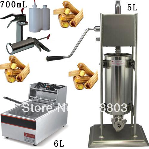 3 in 1 5L Spainish Churros Machine + 6L 110v 220v Electric Deep Fryer + 700ml Churros Filling Machine