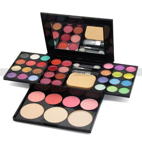 color make up palette brush pen tool makeup set/ 24 eyeshadow + 4 blusher+ 3 powder puff + 8 lipstick + mirror