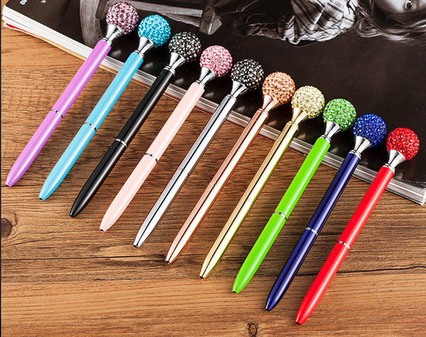 Ballpoint pen wholesale free shipping 50pcs\lot Creative multi-color diamond ball rotating metal pen student gift metal ball pen060