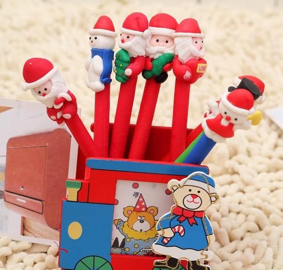 Christmas pen polymer clay ballpoint pen student prize Creative stationery Santa Claus cartoon pen for child gift Festival Party Decoration