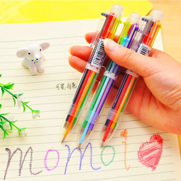 New cartoon multi-color ballpoint pen candy color 6 in 1 cute pressed oil color pen creative stationery