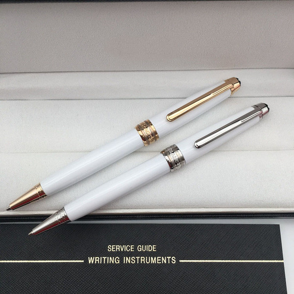 luxury 163 series mb ballpoint / rollerball / fountain pen classique white resin silver clip mont pen set for Writing pens gift