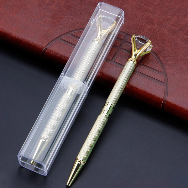 The Latest Version Of The Da Carat Diamond Crystal Pen Gem Ballpoint Pen Wedding Office Supplies Metal Ring Ball Pen Free Shipping