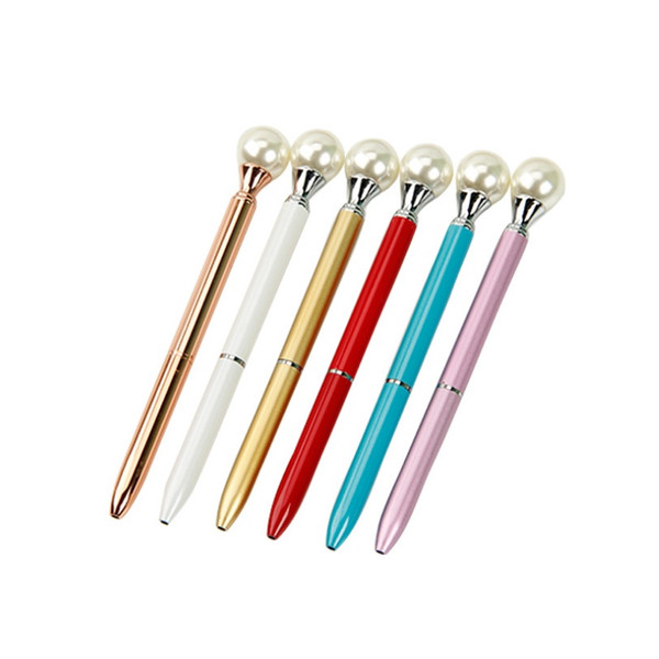 2018 Metal Ball Pens Fashion Girl Big Pearl Ballpoint Pens for School Stationery Office Supplies W7292