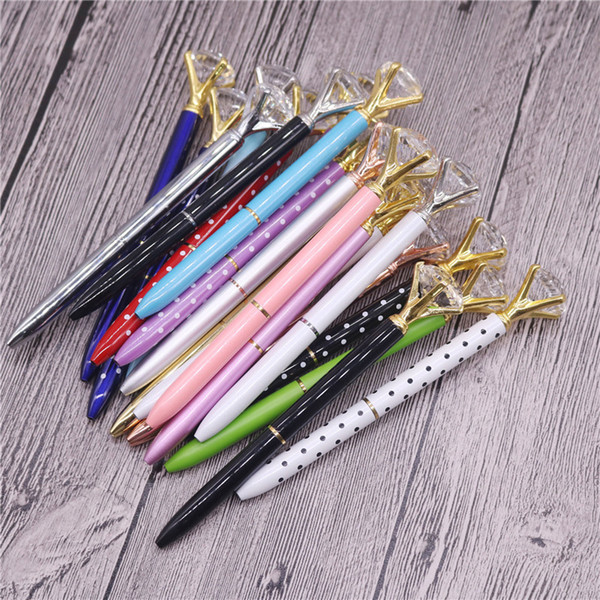 Top Fashion Creative Crystal Glass Kawaii Ballpoint Pen With Large Diamond 8 Colors School Office Supplies Halloween Christmas gifts