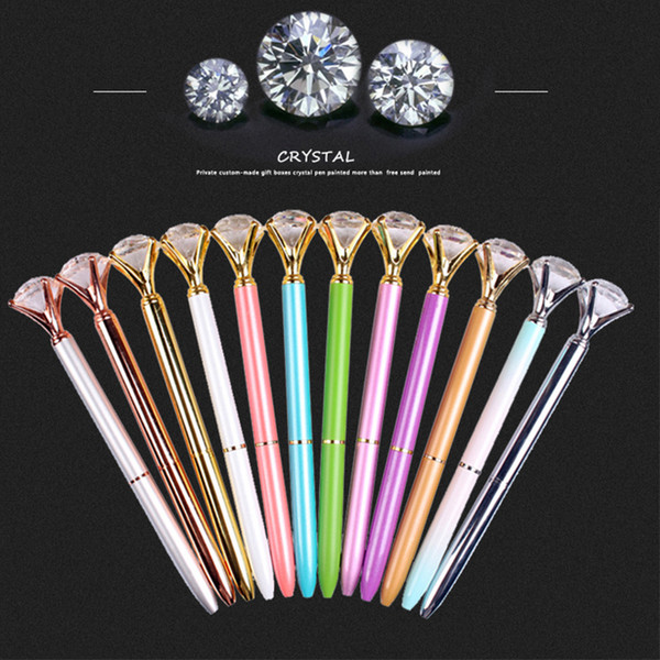 Creative Crystal Glass Kawaii Ballpoint Pen Big Gem Ball Pen with Large Diamond Fashion School Office Supplies