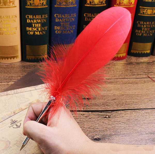 Fashion Feather Quill Ballpoint Pen 14colors Ballpoint Pens For Wedding Gift Office School Writing Supplie