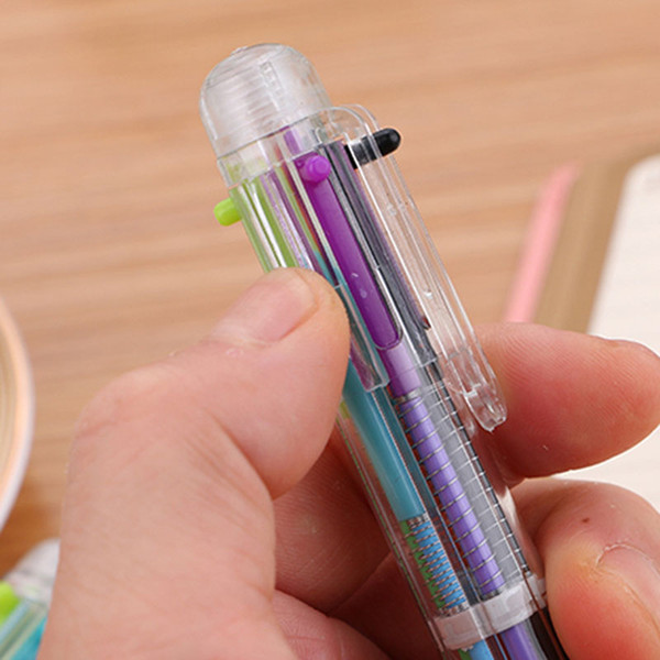 Multi color ballpoint pens creative transparent 6 colors school supplies 6 in 1 multifunctional pens for student kids gift