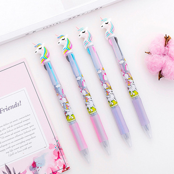 Silicone Unicorn 3 Color Ballpoint Pens Rainbow Multicolor Cute Unicorn Student Ballpoint Pen Home Office Fluent Write Pens DH1274 T03