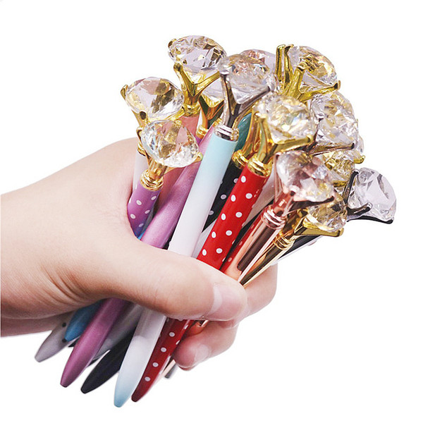 100 pcs 14CM Long Diamond Wafer Ballpoint Pen 0.7mm Blue Writing Pen Student School Gift Ball Like Beauty Metal Crystal