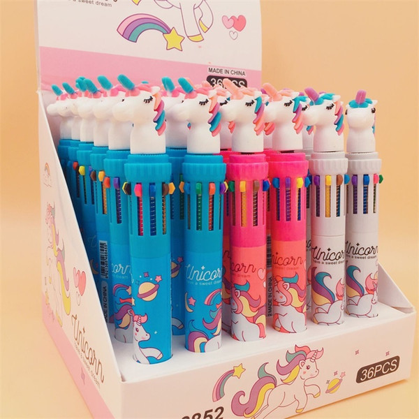 Cartoon Unicorn Ball Pen Colorful 10 Pencil Lead School Children Kids Gift Supplies Silicone Head Multicolor Writing Ballpoint 2 58yx hh