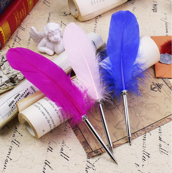 Fashion Feather Quill Ballpoint Pen 14colors Ballpoint Pens For Wedding Gift Office School Writing Supplie 100pcs