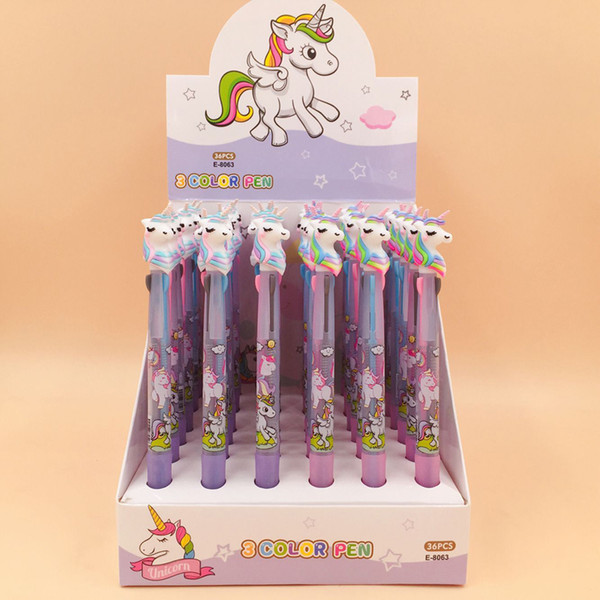 Silicone Unicorn Ballpoint Pens Rainbow Multicolor Cute Unicorn Student Ballpoint Pen Home Office Fluent Write Pens 3 Color VT1274