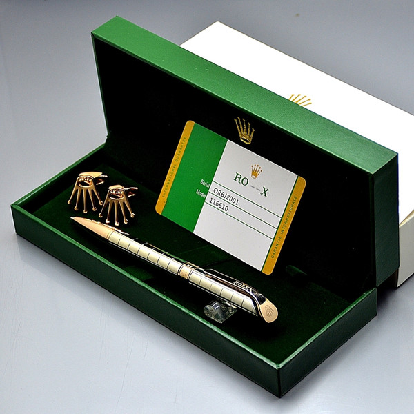 Luxury Ro-ex Metal ballpoint pen + top grade Gift pen box with card + fashion brand Men shirt Cufflinks For business Gift