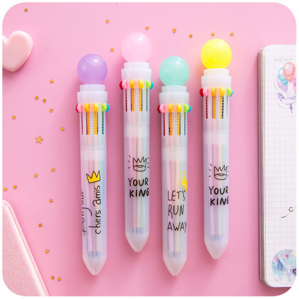 Kawaii Cute 10 Multi Colors Ballpoint Pen Spinning 0.5mm Crown Candy Ball Point Pen for Office School Writing Pen Stationery