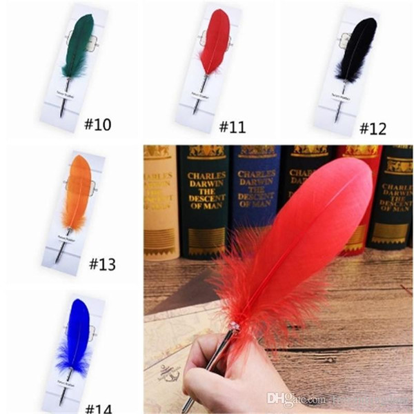 Fashion Feather Quill Ballpoint Pen 14colors Ballpoint Pens For Wedding Gift Office School Writing Supplie 20190413ayq