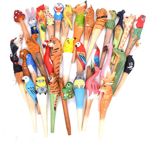 Hot Sale Animal Wooden carving creative ballpoint pen wood Ball point pens handmade sculpture student ball-point free shipping