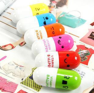 Pill Shape Retractable Ball Point Pen Korean smile Ballpoint Pens Creative Stationery Office pen Children's Gifts ZJ-T02