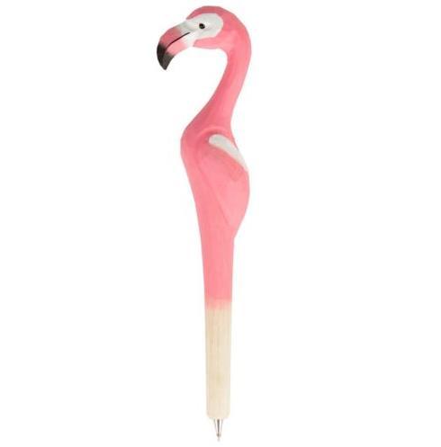 Pink Flamingo Ballpoint Biro Pen Handmade Carved Wood Animal Stationery Tropical Bird Craft Pen Party Favor Students Prize gift office