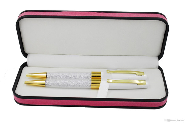 2PCS Pack Crystal diamond Ballpoint Pens Gold Crystal pen with Gift Box Pen set for gift items with Free shipping