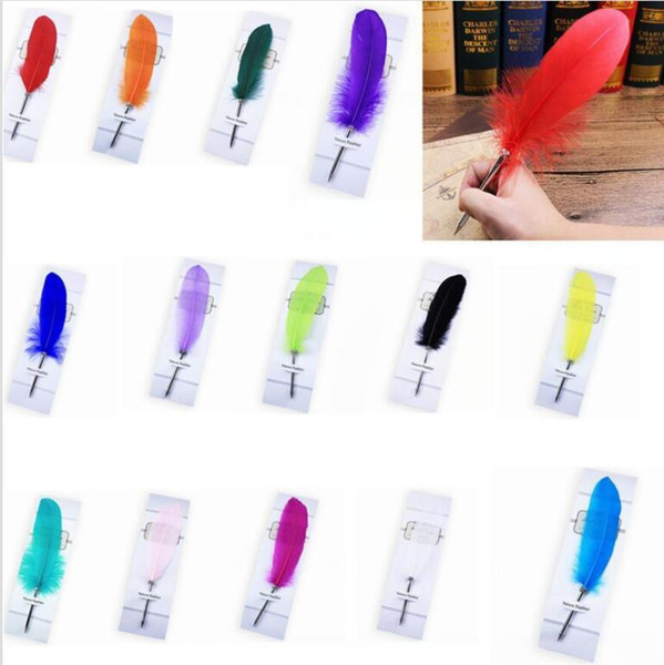 14 Colors Fashion Feather Quill Ballpoint Pen Plush cute Ballpoint Pens Signature Pen For Wedding Gift Office School Writing Supplie GGA157