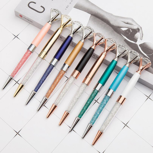 Colorful Diamond Pen Big Crystal Pen Diamond Ballpoint Pens Stationery Ballpen Oily Rotate Twisty Black Refill Office Gift