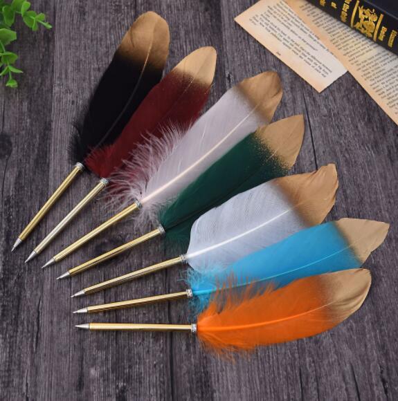 DHL Fashion Feather Quill Ballpoint Pen Ballpoint Pens For Wedding Gift Office School Writing Supplie Writing Supplies for student