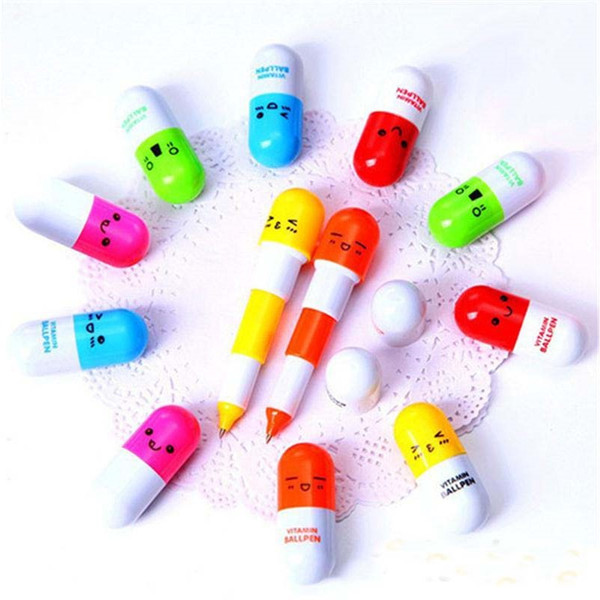 Newest Fashion Cute Pill Shape Retractable Ball Point Pen Rollerball Pens Stationery Children best love Gifts pill pen free shipping (DY)