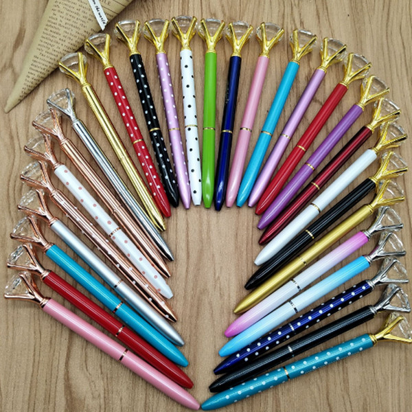 Creative Crystal Glass Kawaii Ballpoint Pen Big Gem Ball Pen With Large Diamond 22 Colors Fashion School Office Supplies