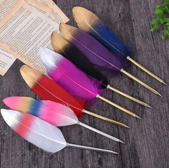 DHL Fashion Feather Quill Ballpoint Pen Ballpoint Pens For Wedding Gift Office School Writing Supplie Writing Supplies