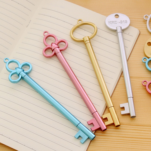Korean creative student stationery fountain Vintage gold key Gel pen Metal texture Black pen