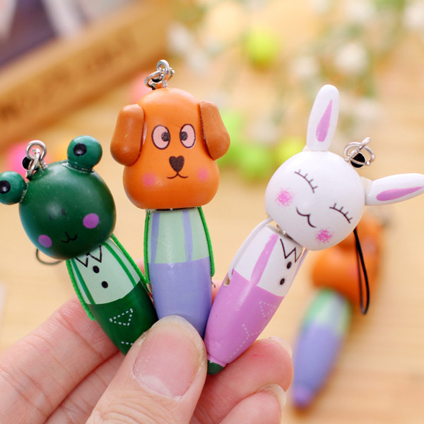 Wooden cartoon animals, pens, wooden short pens / mobile phone pendants / cartoon wooden ball pen stationery