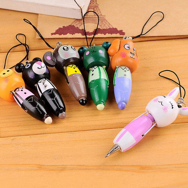 Creative cartoon animal puppet ballpoint pen black portable pen with hanging rope student stationery wholesale factory