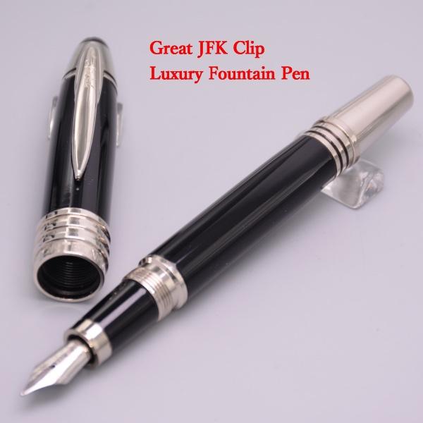 Luxury Stationery JOHN F. KENNEDY 18K Fountain Pen Black Resin Silver JFK Clip Pen Office Supplies Gift