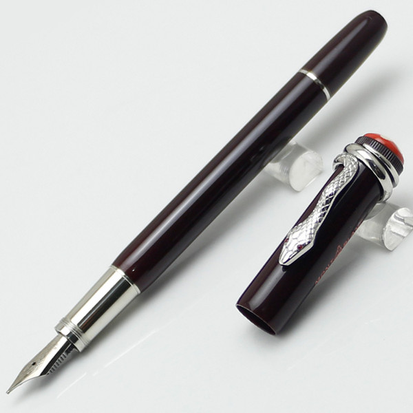 Limited edition with eyes carving Burgundy red metal resin school office supplies snake clip fountain pen with flower