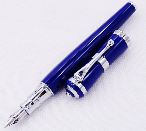 Fuliwen 2051 Metal Fountain Pen, Fresh Fashion Style Fine Nib 0.5mm Beautiful Blue for Office Home School, Men and Women