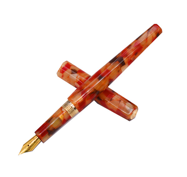 Fuliwen Celluloid Fountain Pen Rhombus Beautiful Orange Flower, Iridium Golden Medium Nib Business Office Home School Supplies