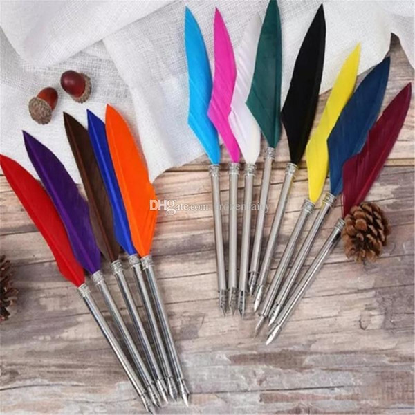 Antique Quill Goose Multicolor Feather Dip Pen Fountain Pens for Writing Painting Wedding Gift aa691-694 2018010902