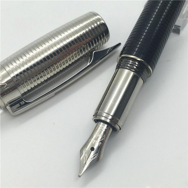 1 pcs Top quality Luxury Pen black and silver Circle Cover Classic 14k 4810 pen nib Stationery fountain Pen with series number