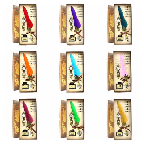 Harry Potter Feathers pen 18colors feather fountain pen Valentines Gift box harry Potter Office School pen without ink GGA851 20sets