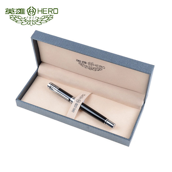 Wholesale- 2016Advanced hero 7018 fountain pen black all-metal carved decorative pattern ink pen nib 0.5mm office supplies Luxury packaging