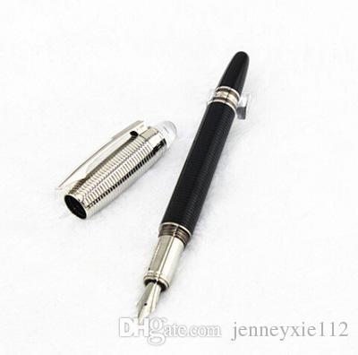 MB High Quality Best Design Luxury Crystal head spiral silver on black fountain Pen no box