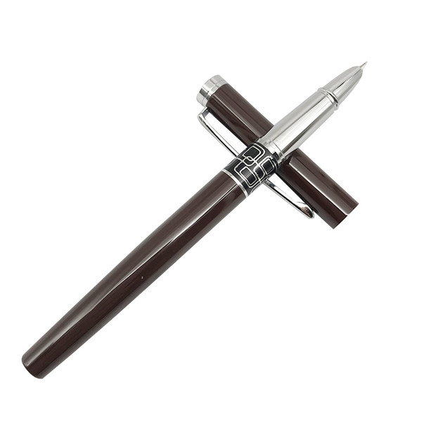 1pc/lot Silver Clip Brown Fountain Pen Hooded Nib 0.5mm Metal Writing Financial Pens Office Stationery School Supplies