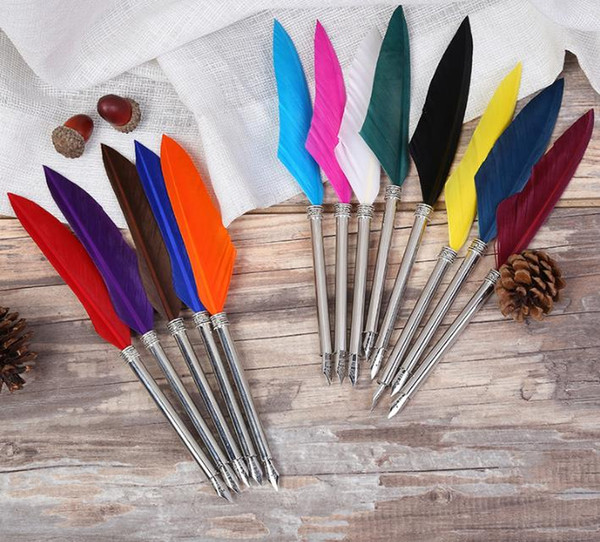 Antique Quill Goose Multicolor Feather Dip Pen Fountain Pens for Writing Painting Wedding Gift